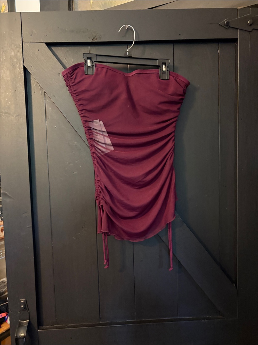 BECCA Strapless Ruched One-Piece Swim in Burgundy